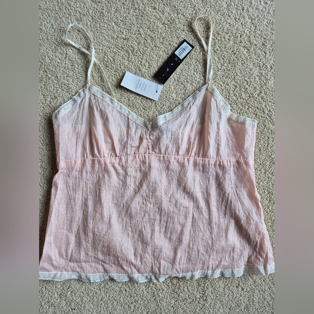 NWT Theory Light Pink Portia Crink Cotton Camisole Top Size P